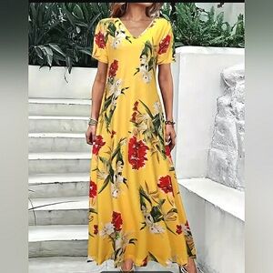 Women's Floral Print A-line Maxi-dress, Size L, NWT